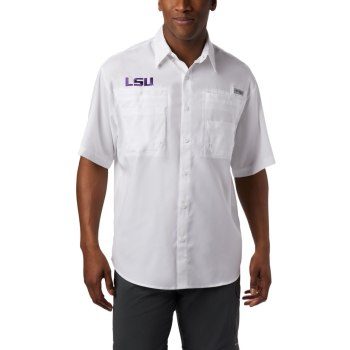 Columbia Collegiate PFG Tamiami Short Sleeve - LSU, Camisa Blancos Para Hombre | 347602-ESC